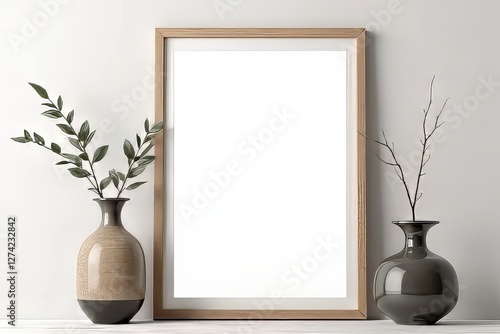 Empty Picture Frame Decorated with Vases and Plants, Minimalist Home Decor Ideas