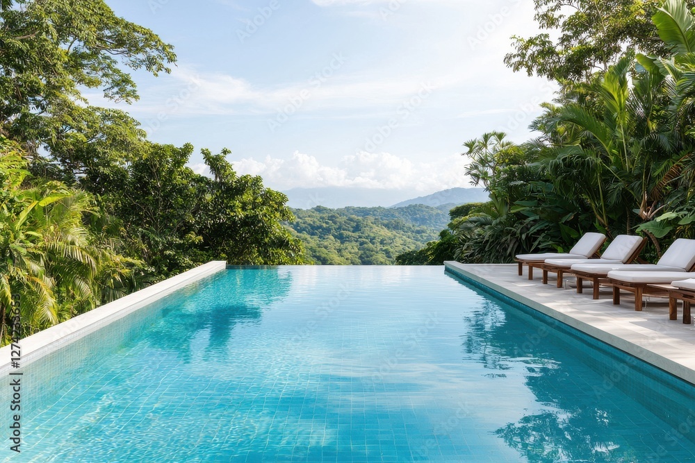 Experience luxury travel in an infinity pool overlooking a lush jungle Experience luxury travel in an infinity pool overlooking a lush jungle