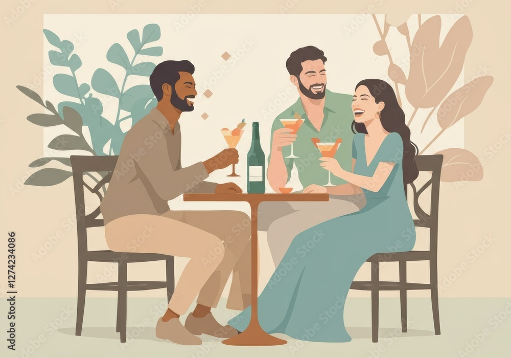 Friends enjoying cocktails together in a cozy setting Friends enjoying cocktails together in a cozy setting