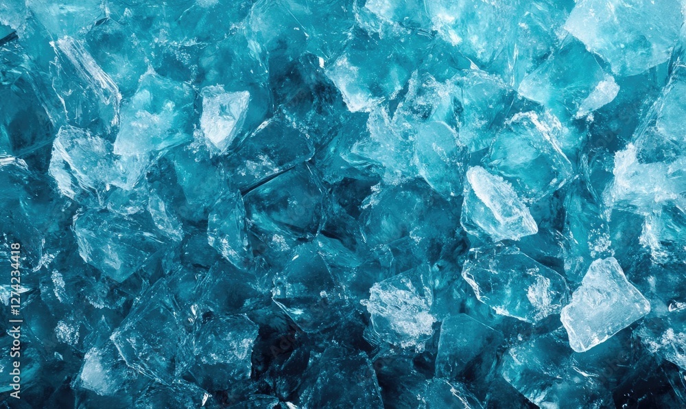 A blue background with many ice cubes scattered throughout A blue background with many ice cubes scattered throughout