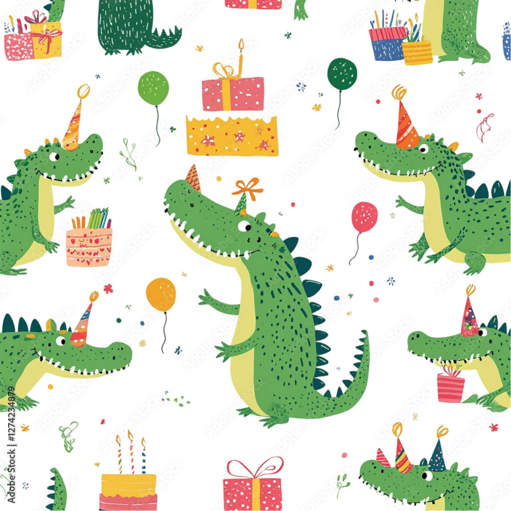 Fototapeta premium Crocodiles Celebrate Joyful Birthday Party Green Fun Festive