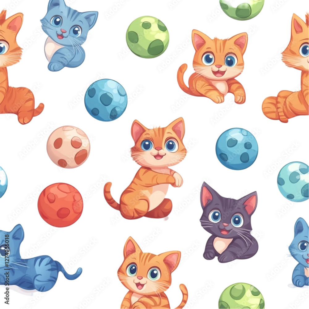 Obraz premium Adorable Kittens Playing with Colorful Balls Joyful Fun Playtime