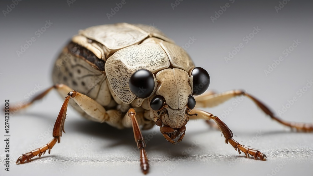 Fototapeta premium A close-up shot of a bed bug magnified through a handheld magnifying glass placed on a white