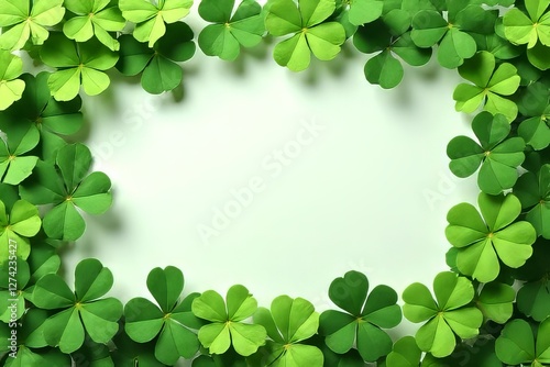 Fresh Clover Leaves Frame on Light Green Background
