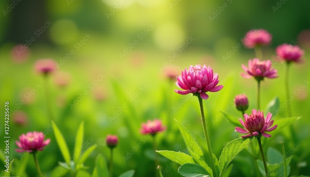 Red clover flowers in full bloom amidst lush green grass, spring, meadow, red clover Red clover flowers in full bloom amidst lush green grass, spring, meadow, red clover