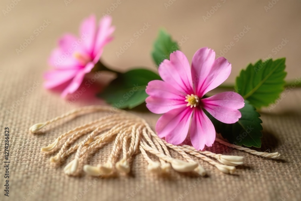 delicate pink clover flowers on a natural fiber textile, floral, organic, clover delicate pink clover flowers on a natural fiber textile, floral, organic, clover