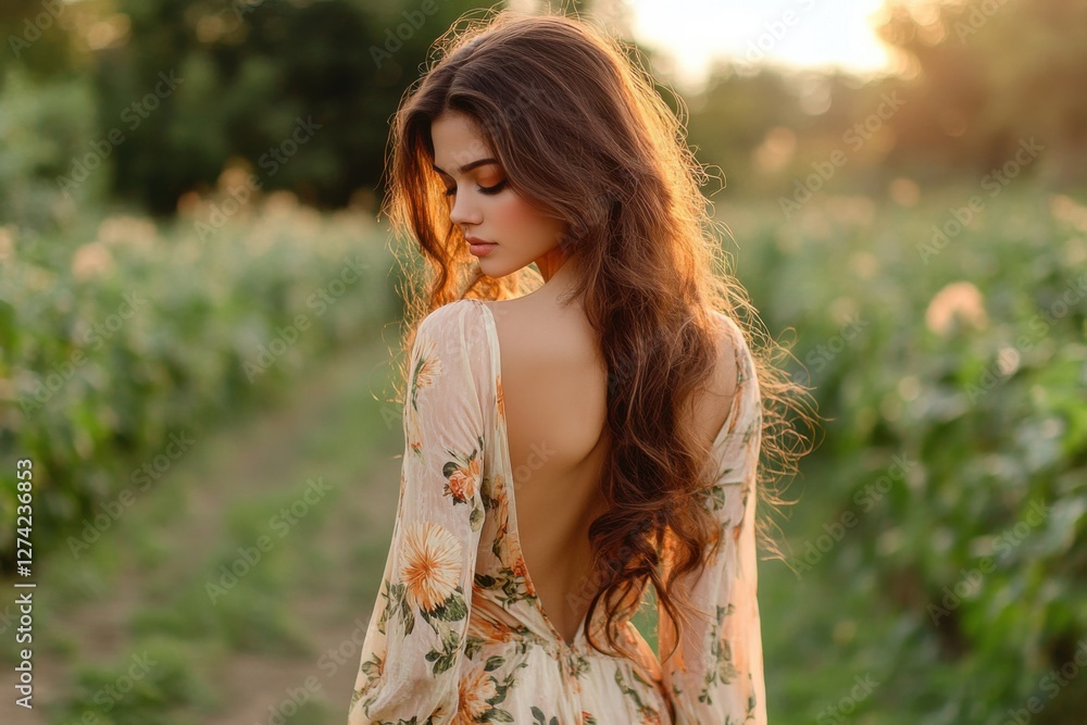 Discover enchanting beauty with this fashion editorial of a woman in a stunning floral gown, captured in soft natural lighting, showcasing luxurious details A radiant vision blending nature and high Discover enchanting beauty with this fashion editorial of a woman in a stunning floral gown, captured in soft natural lighting, showcasing luxurious details A radiant vision blending nature and high