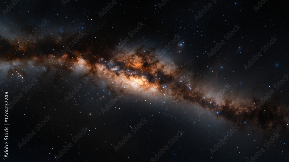 Fototapeta premium Majestic milky way galaxy panorama in dark night sky with bright stars and cosmic dust clouds. Space exploration and astronomy concept showing universe vastness and beauty