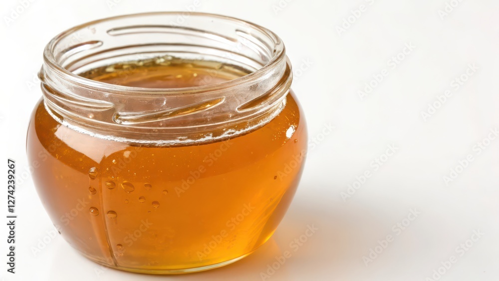 Honey in Glass Jar on White Background Honey in Glass Jar on White Background