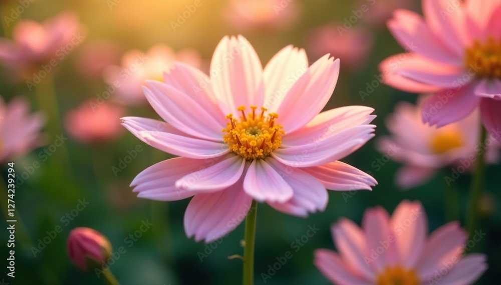 Lightly colored petals and delicate yellow centers shine, garden, bloom Lightly colored petals and delicate yellow centers shine, garden, bloom