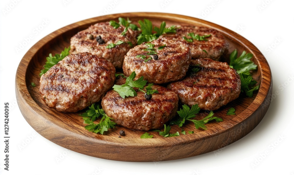 A plate of meat with parsley on top