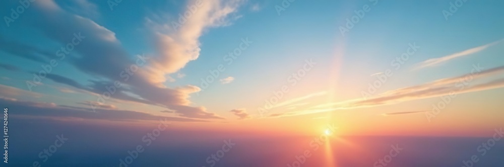 Blue sky at dusk with wispy cirrus clouds and golden light, soft focus, warm glow, sunset Blue sky at dusk with wispy cirrus clouds and golden light, soft focus, warm glow, sunset