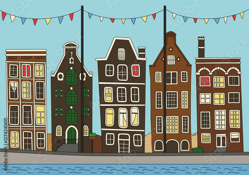 Amsterdam Canal Houses in a Cute Flat Style photo