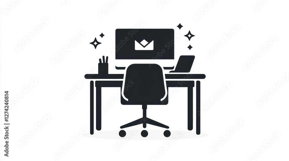 Modern workspace, computer screen, crown icon, design, office productivity Modern workspace, computer screen, crown icon, design, office productivity