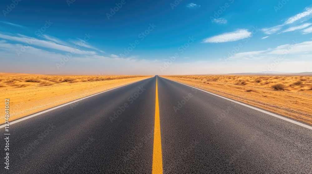 Fototapeta premium Endless journey on an asphalt highway through the desert capturing the serenity of vast landscapes and open space