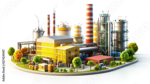 Wallpaper Mural 3D illustration of a chemical factory with smokey towers. Conceptual global warming with buildings isolated on white background. Torontodigital.ca