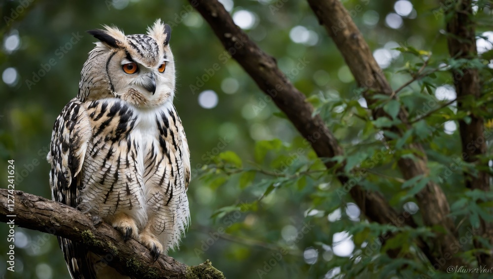 White owl on a tree in the forest White owl on a tree in the forest