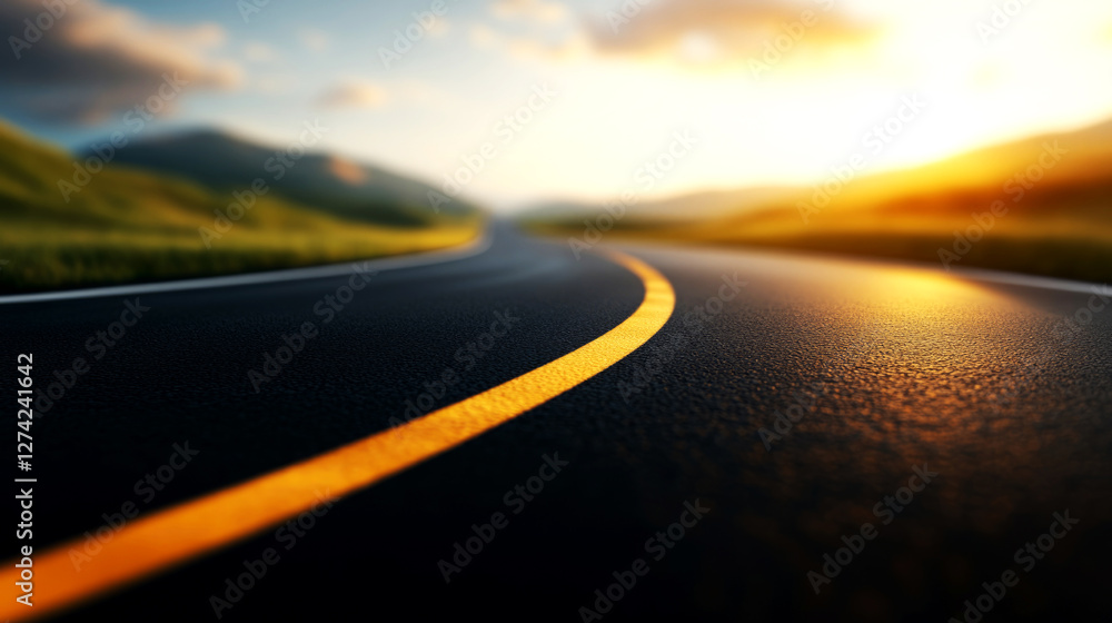 Naklejka premium Asphalt road journey at sunset scenic highway viewpoint captivating landscape photography tranquil environment