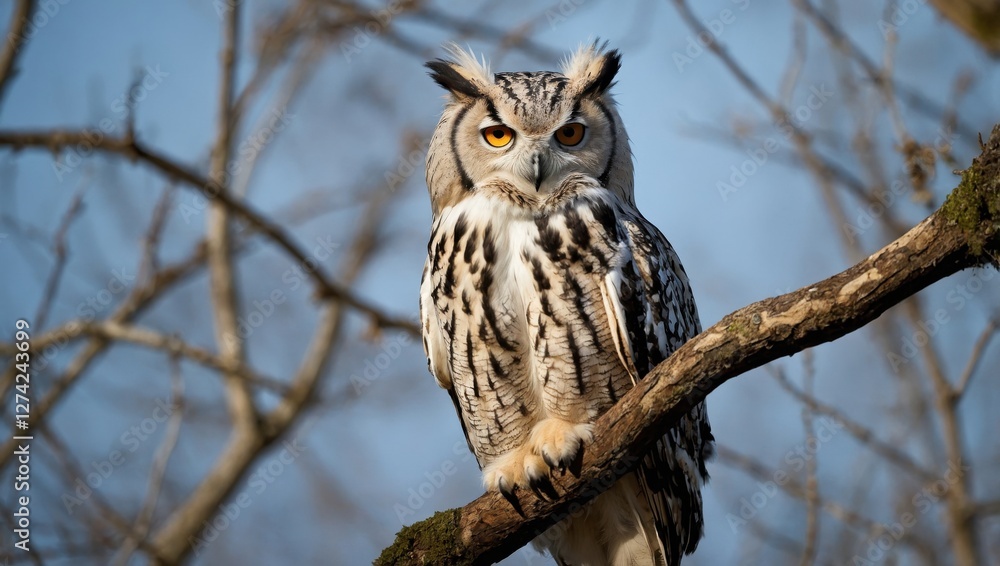Fototapeta premium White owl on a tree in the forest