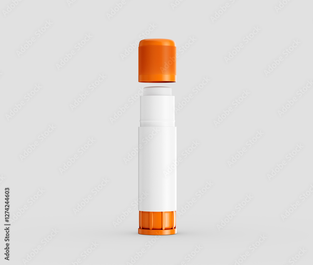 Close-up of an open glue stick with a white body and orange cap. 3d illustration Close-up of an open glue stick with a white body and orange cap. 3d illustration