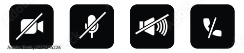 Mute Video call icon set. Video conference. Video call chat screen vector buttons template for on-line video chat app, internet talk. Vector illustration.