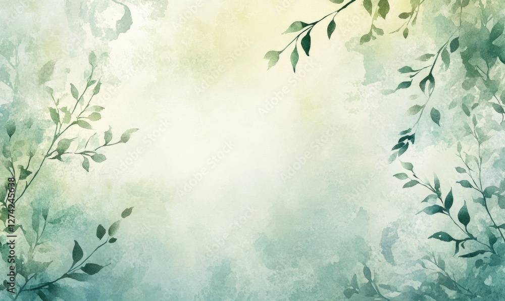 A painting of green leaves and a blue sky A painting of green leaves and a blue sky