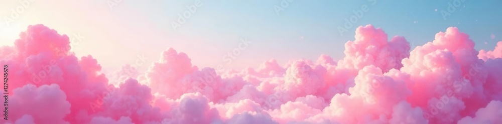 Soft pink clouds painted with wet brushes in morning light, nature, watercolor