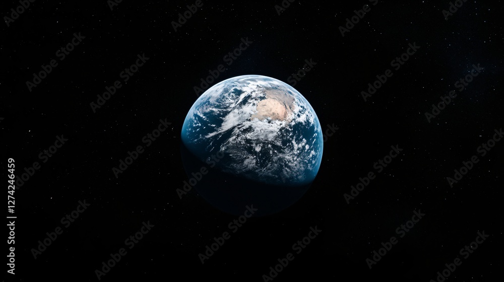 Fototapeta premium Planet earth viewed from space showing africa and clouds against black background with copy space. Global environment concept. Science and astronomy wallpaper