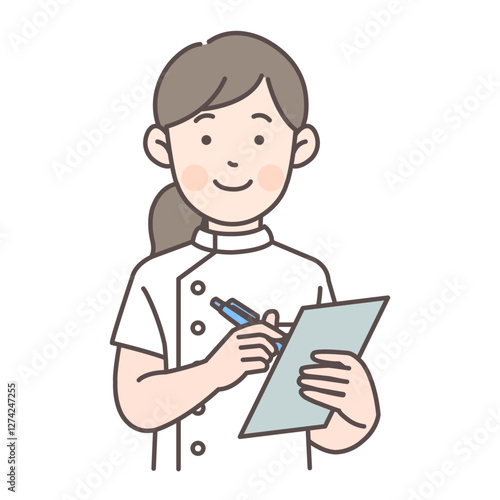 人物_線画03_カルテを書く看護師さん_ol