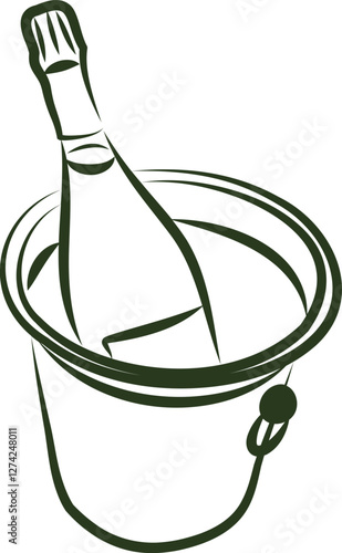champagne bottle in a bucket Hand drawn Illustration Clipart Vector