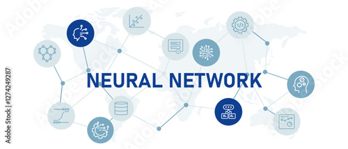 Neural network AI artificial intelligence icon set smart learning machine system technology innovation adaptive software engine data processing programming design