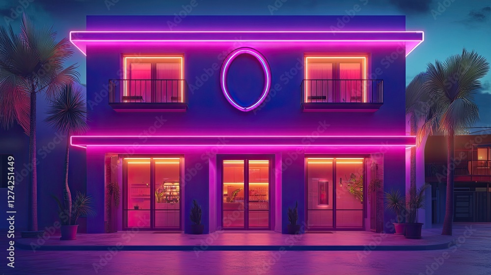 Urban Architecture with Neon Lighting Vector Design Urban Architecture with Neon Lighting Vector Design