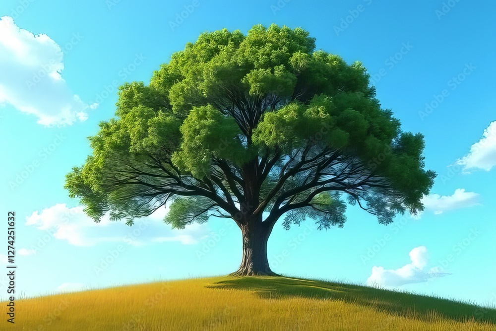 Majestic Tree on a Hilltop Under a Clear Sky Majestic Tree on a Hilltop Under a Clear Sky