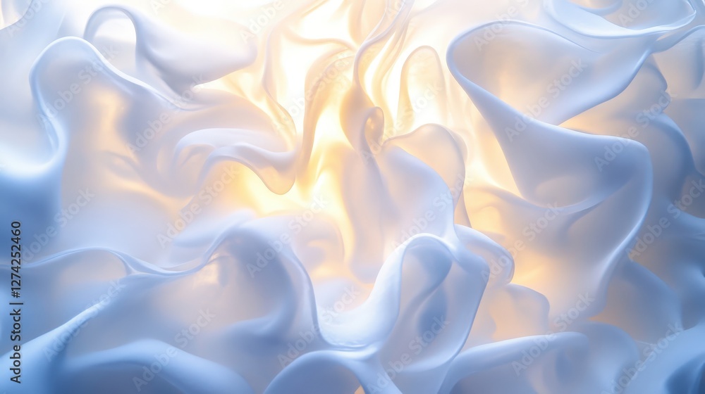 Obraz premium A soft, ethereal texture of flowing white fabric illuminated by gentle light, creating a serene and calming visual effect suitable for various design projects.