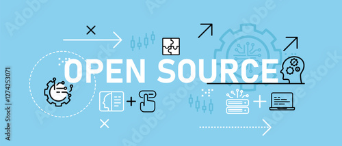 Open source conceptual software programming repository management version control license development engine coding technology icon concept design illustration