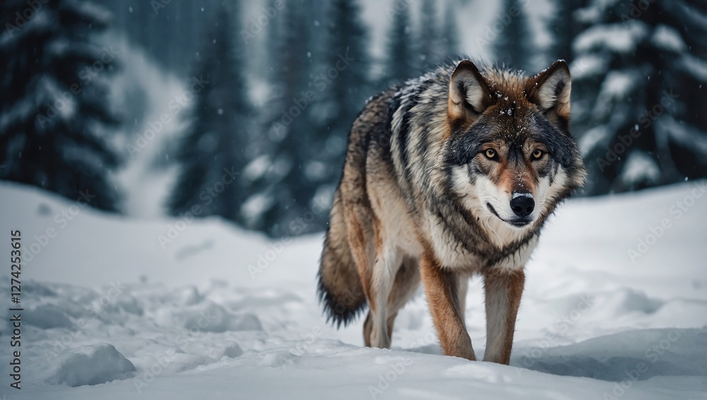 wolf in the mountains in the snow in winter wolf in the mountains in the snow in winter
