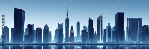 Modern city skyline with futuristic skyscrapers in a sleek and minimalistic design, futuristic, vector