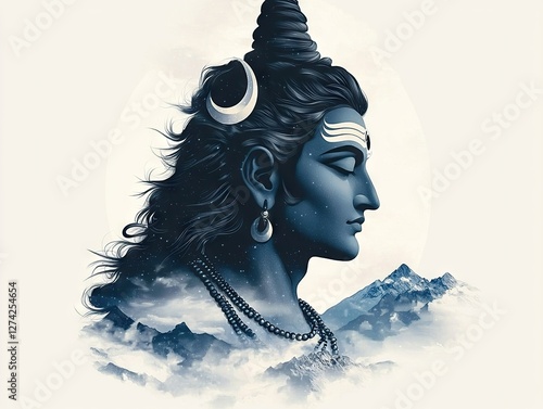 Divine portrait of lord shiva majestic mountains digital art spiritual atmosphere side view hinduism essence