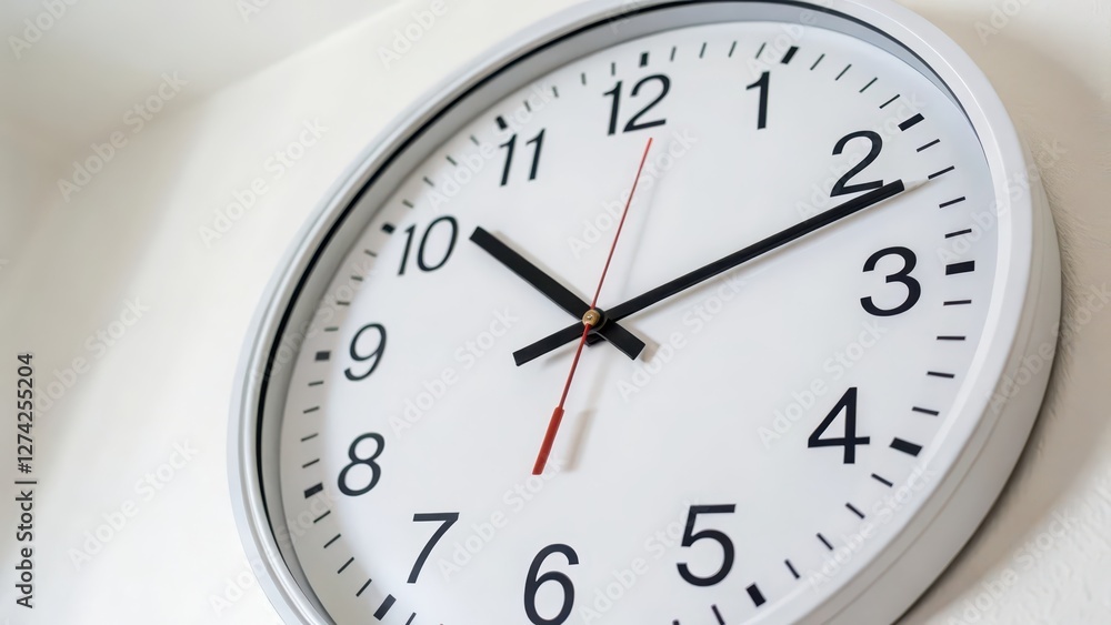 White Analog Wall Clock on White Background White Analog Wall Clock on White Background