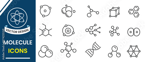 Molecule icon vector illustration. Symbol of science, nuclear physics, scientific research, education, electrons, proton sign vector. Symbol of  Molecule line icon vector isolated on white background.