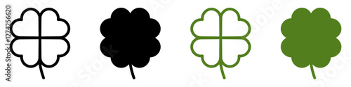 Good luck four leaf clover flat icon set isolated on transparent background.