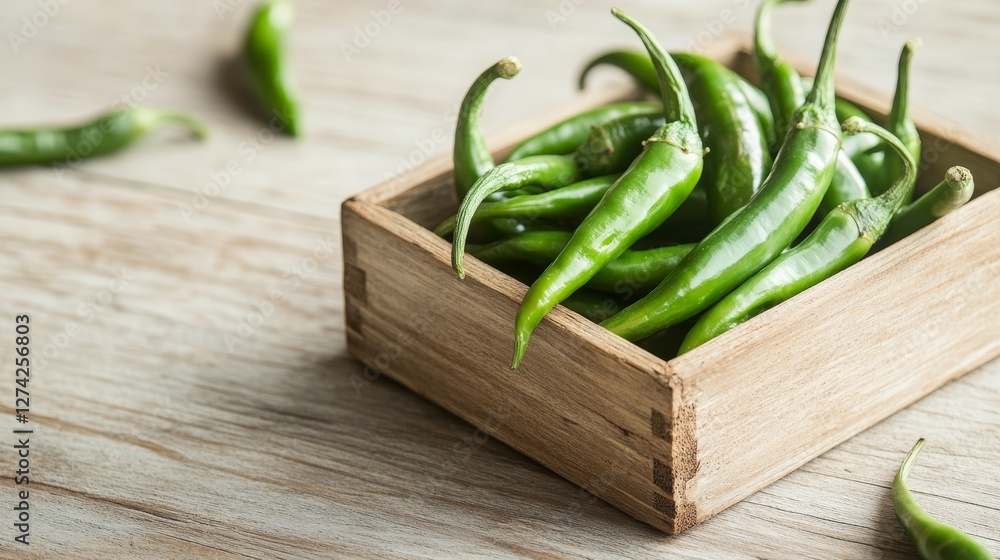 fresh green chili in a wooden box fresh green chili in a wooden box