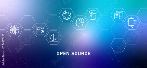 Open source gradient header software license system coding management version control engine programming data information development icon design illustration