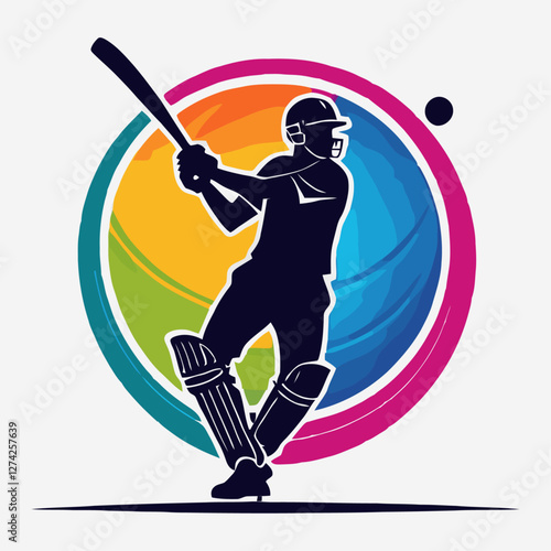 Dynamic Cricket Player Silhouette in Action Logo