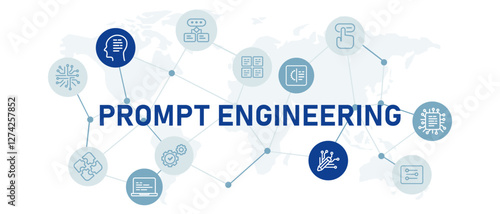 Prompt engineering icon set with illustration generative prompting smart machine bot assistance engine technology device AI artificial intelligence data input design