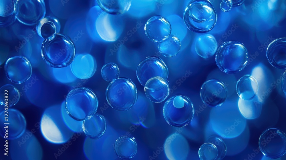 A stunning close-up of blue bubbles floating in a liquid environment, creating an enchanting and tranquil visual effect A stunning close-up of blue bubbles floating in a liquid environment, creating an enchanting and tranquil visual effect