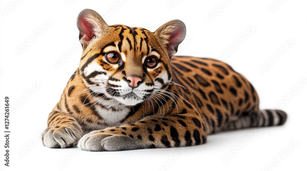 Obraz premium Close up view of a tiger resting on the ground in natural habitat with detailed fur and facial features
