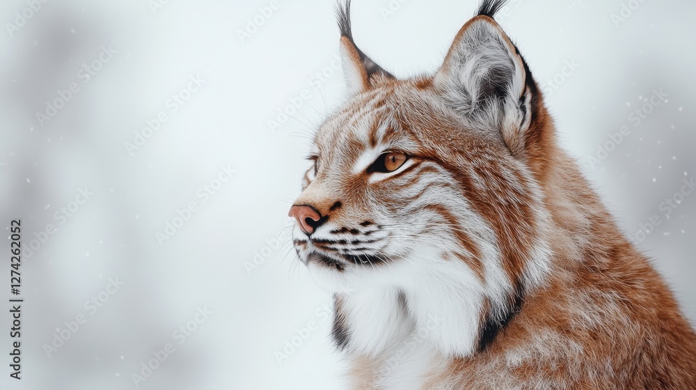 Fototapeta premium Close up of a lynx in snowy environment capturing detailed fur and distinctive features