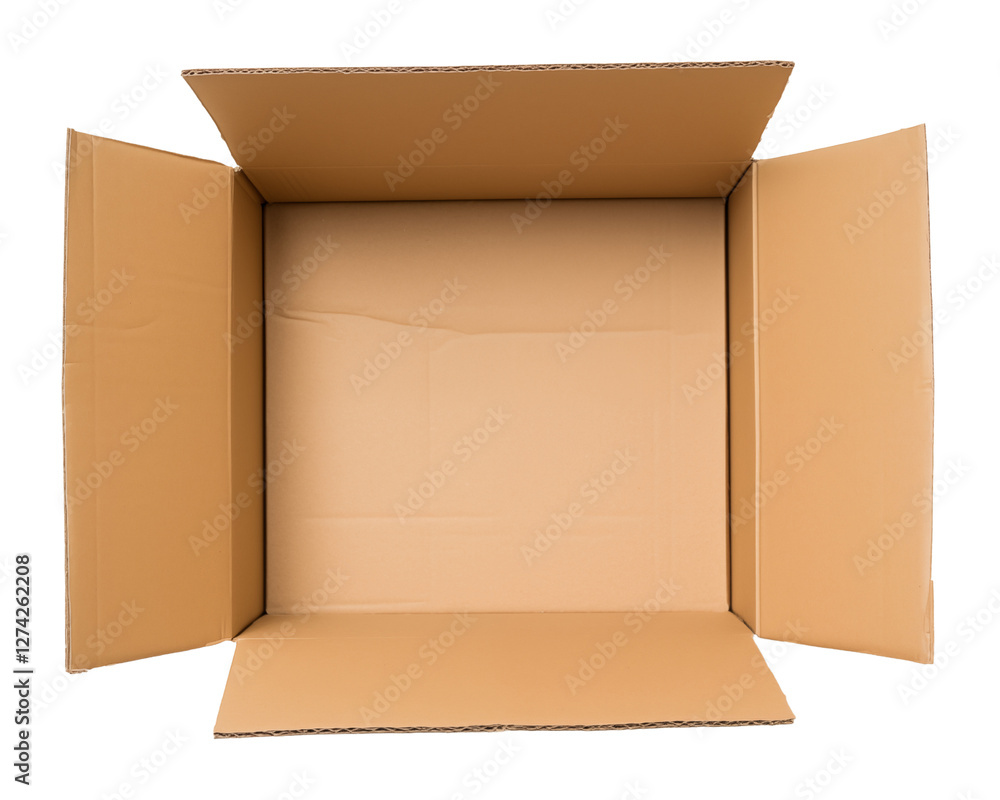 An open cardboard box isolated on a transparent background, viewed from the top. Generative ai An open cardboard box isolated on a transparent background, viewed from the top. Generative ai
