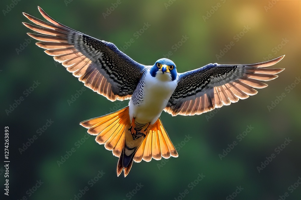 Fototapeta premium Stunning Close-up of a Falcon in Flight with Colorful Feathers